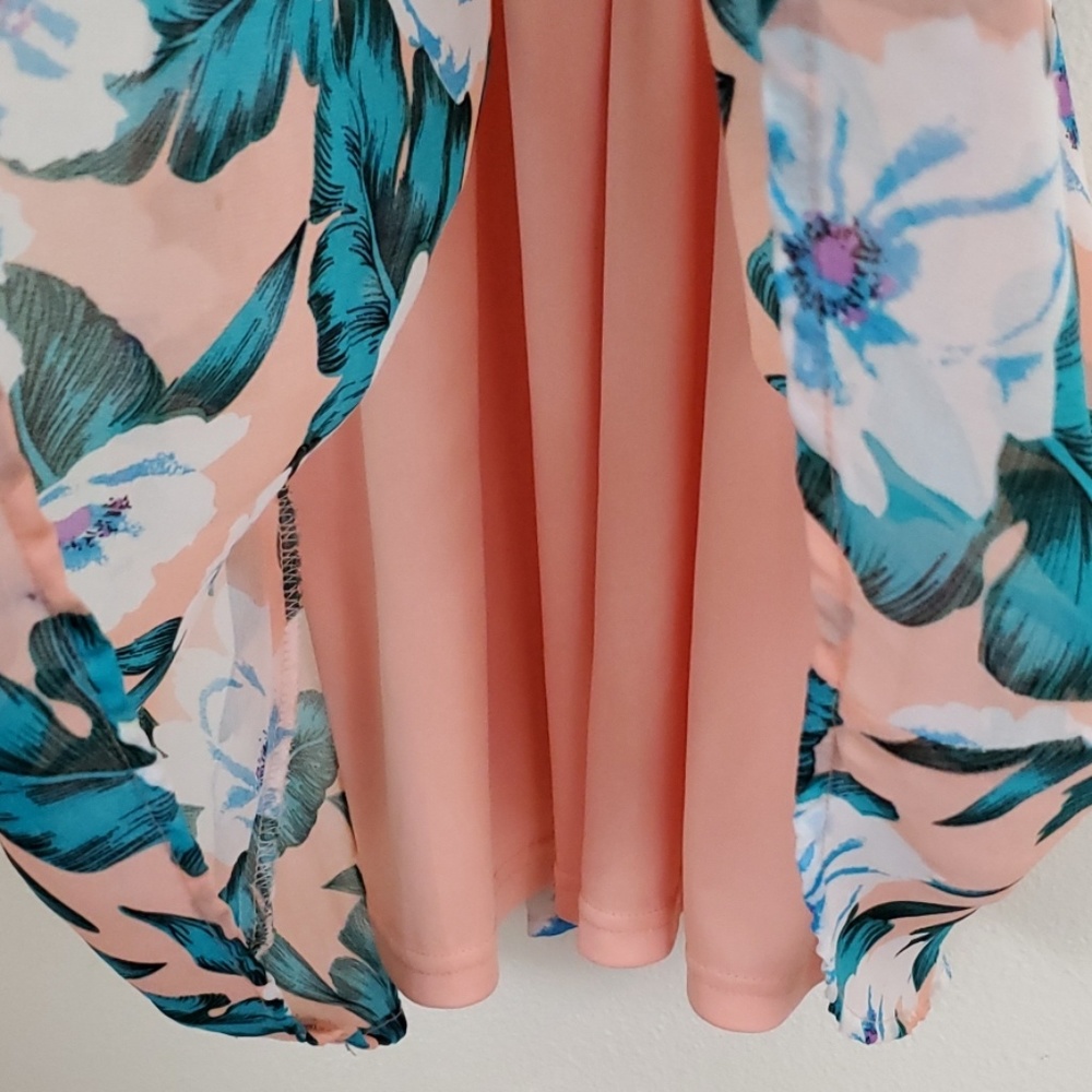 Papaya Summer Peach, Blue, Cream, Pink Floral Print Halter Dress L - Picture 4 of 7